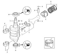 Коленчатый вал, поршни и шатуны, 0R310615 и выше 4-Х ТАКТНОГО ПЛМ MERCURY 9.9 Серийный номер от 0P325500 и выше